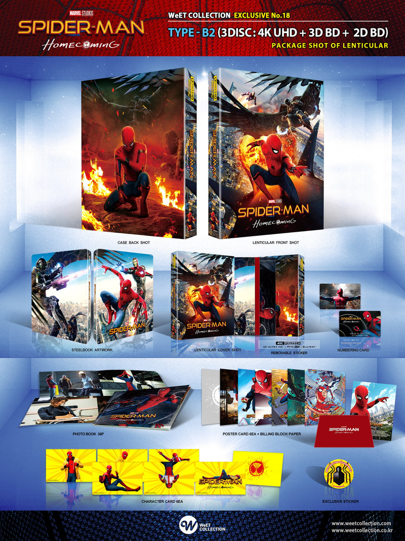 SPIDER-MAN HOMECOMING [4K UHD +3D + 2D] Blu-ray STEELBOOK [WeET] LENTICULAR B2