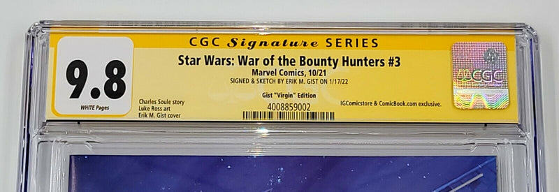 STAR WARS: WAR OF THE BOUNTY HUNTERS 3 SIGNED & REMARKED CGC SS 9.8 E.M. GIST