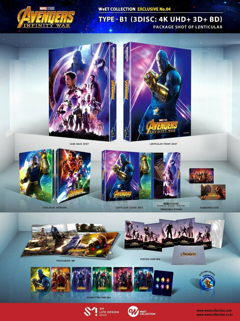 AVENGERS INFINITY WAR [4K UHD + 3D + 2D] Blu-ray STEELBOOK [THE WeET COLLECTION] LENTICULAR B1