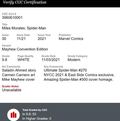 MILES MORALES SPIDER-MAN #30 (MIKE MAYHEW COVER) NYCC EXCLUSIVE CGC 9.8